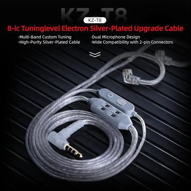 Alt view image 2 of 7 - T8 IEM Cable, Dual Mic Silver Plated Upgrade Cable with 8 Level Electronic Tuning, 3.94ft in Ear Monitor Wire for ZS10 Pro ZAS Zax ZAR Or Other 2Pin 0.78mm IEMs (Mic)