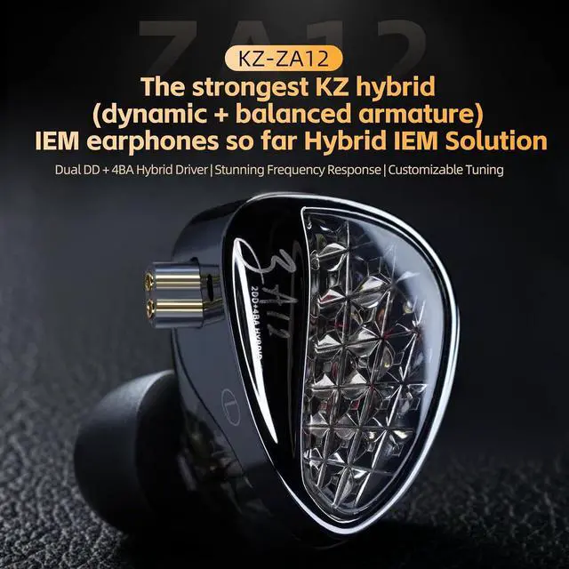 Alt view image 2 of 7 - ZA12 in Ear Monitor Headphones, 2DD+4BA Hybrid Drivers Sound Isolating IEM with 4 Level Tuning for Musicians, Engineers, DJs, Audiophile and Singers (Mic, Tuning)