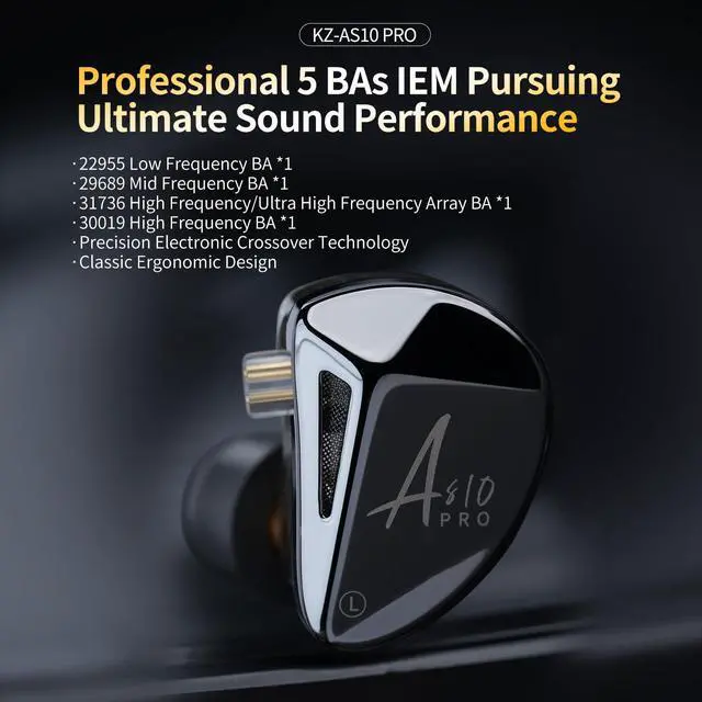 Alt view image 2 of 7 - AS10 Pro in Ear Monitor Headphone, 10BA Drivers HiFi Bass Noise Isolation Earbuds, Clarity in All Frequency Stereo Sound Comfortable Earphone for Audio Engineers, Musicians (Nomic)