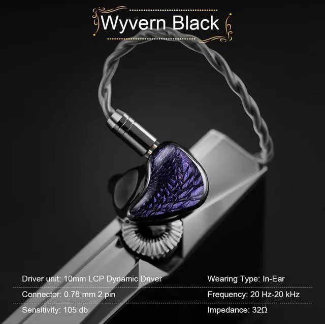 Alt view image 5 of 7 - Kinera Celest Wyvern Black in Ear Earphones 10mm LCP Dynamic Driver with Detachable Cable Audio Headphones