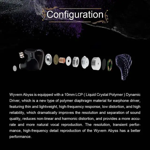 Alt view image 3 of 7 - Kinera Celest Wyvern Black in Ear Earphones 10mm LCP Dynamic Driver with Detachable Cable Audio Headphones