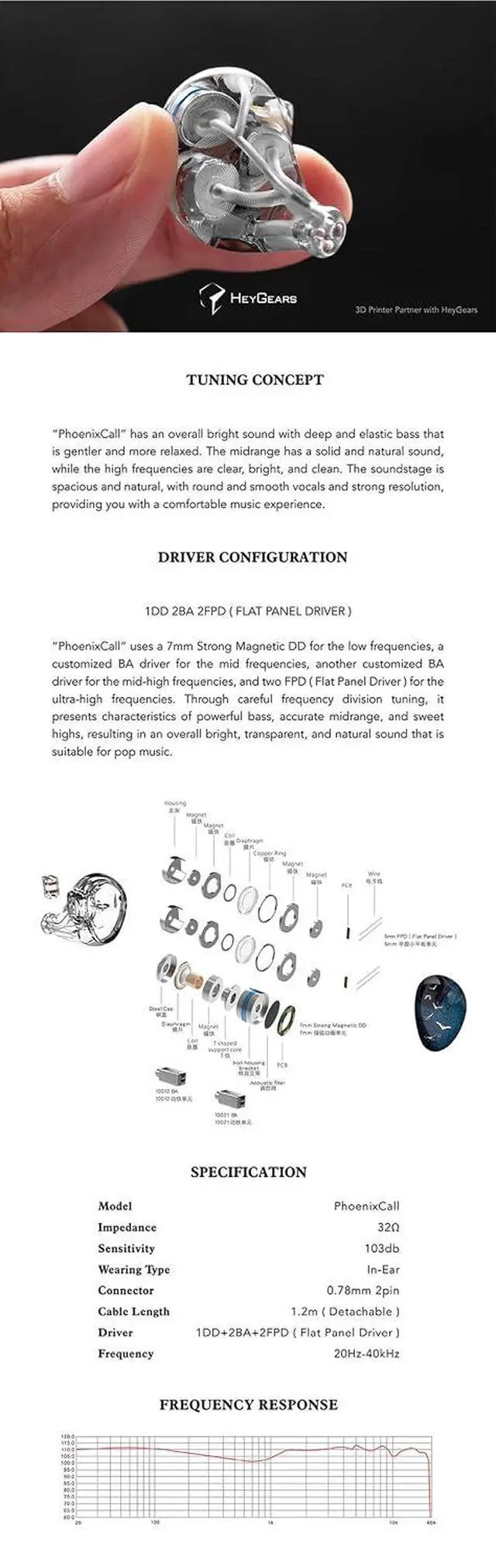Alt view image 6 of 7 - Kinera Celest Phoenixcall 1DD+2BA+2 Flat Panel Driver IEMs 5 Hybrid Drivers Earphone with 0.78 2pin Plug (Transparent 4.4mm)