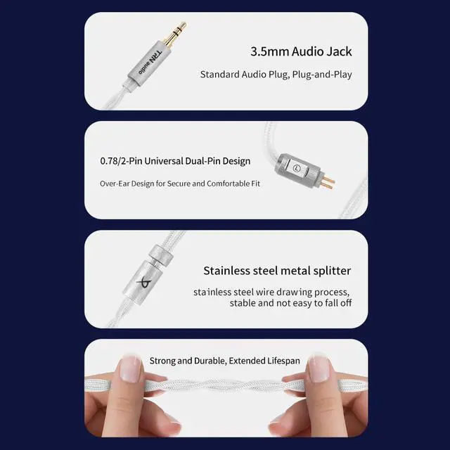 Alt view image 4 of 7 - Fanmusic TRN Ice EEL Silver Plated Monocrystalline Copper Upgrade Cable Detachable Dual Pin Cable (3.5MM)