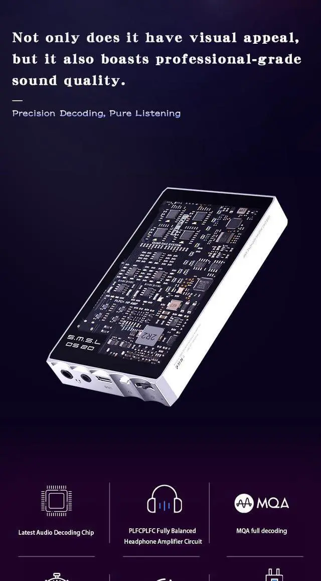 Alt view image 6 of 7 - SMSL DS20 USB DAC Headphone Amplifier MQA CS43131*4 PCM32Bit DSD256 XMOS XU 316 3.5mm&4.4mm Portable Audio Decoder