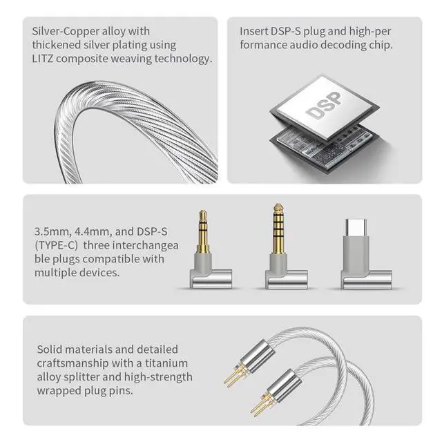 Alt view image 5 of 7 - Tanchjim Cable X Silver Copper Alloy Three Interchangeable Plugs Headphone Upgrade Cable