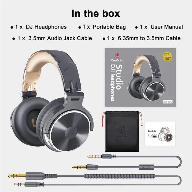 Alt view image 7 of 7 - Wired Over Ear Headphones Studio Monitor & Mixing DJ Stereo Headsets with 50mm Neodymium Drivers and 1/4 to 3.5mm Jack for AMP Computer Recording Podcast Keyboard Guitar Laptop Grey