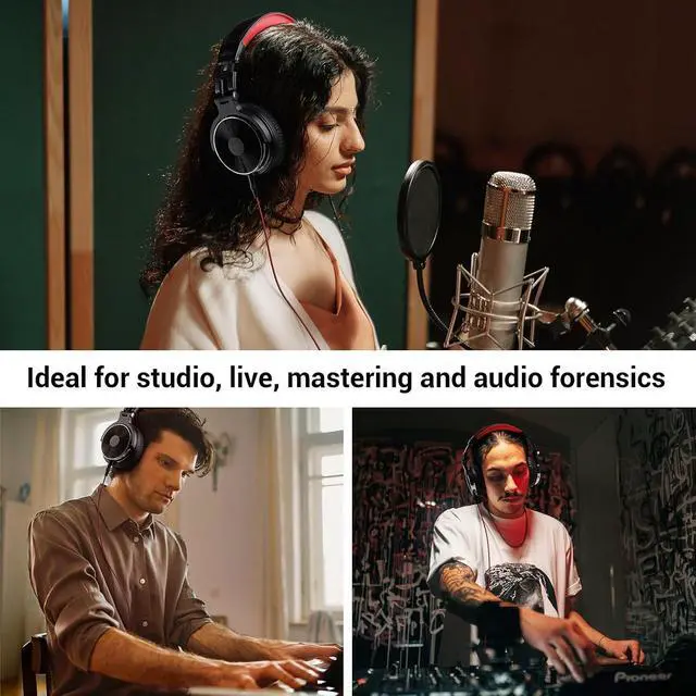 Alt view image 6 of 7 - Wired Over Ear Headphones Studio Monitor & Mixing DJ Stereo Headsets with 50mm Neodymium Drivers and 1/4 to 3.5mm Jack for AMP Computer Recording Podcast Keyboard Guitar Laptop Red