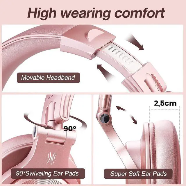 Alt view image 7 of 7 - A70 Bluetooth Over Ear Headphones, Wireless Headphones w/ 72H Playtime, Hi Res, 3.5mm/6.35mm Wired Audio Jack for Studio Monitor & Mixing DJ Guitar AMP, Computer Laptop PC Tablet Rose Gold
