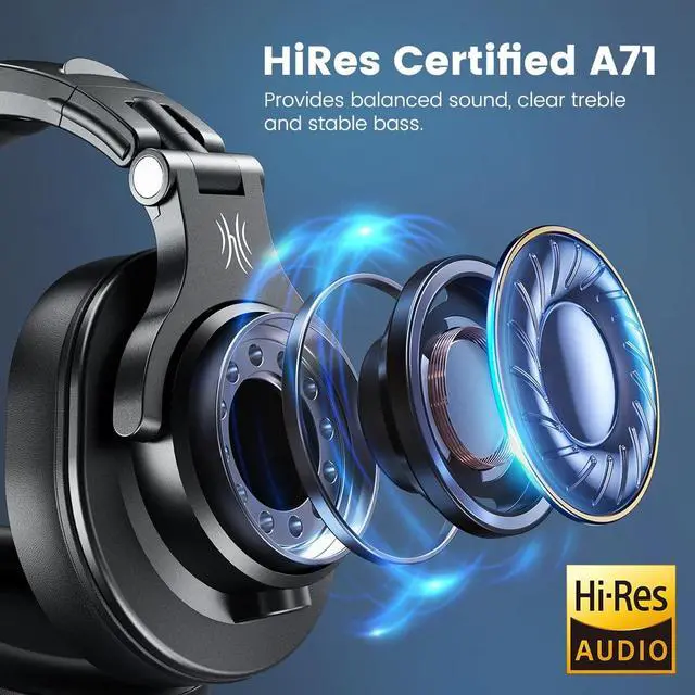 Alt view image 2 of 7 - A71 Hi Res Studio Recording Headphones Wired Over Ear Headphones with SharePort, Monitoring Mixing Foldable Headset with Stereo Sound, 3.5/6.35MM Jack for PC Computer DJ Guitar Black