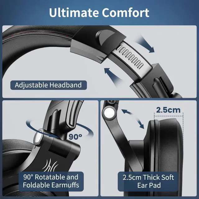 Alt view image 6 of 7 - A71 Hi Res Studio Recording Headphones Wired Over Ear Headphones with SharePort, Monitoring Mixing Foldable Headset with Stereo Sound, 3.5/6.35MM Jack for PC Computer DJ Guitar Black