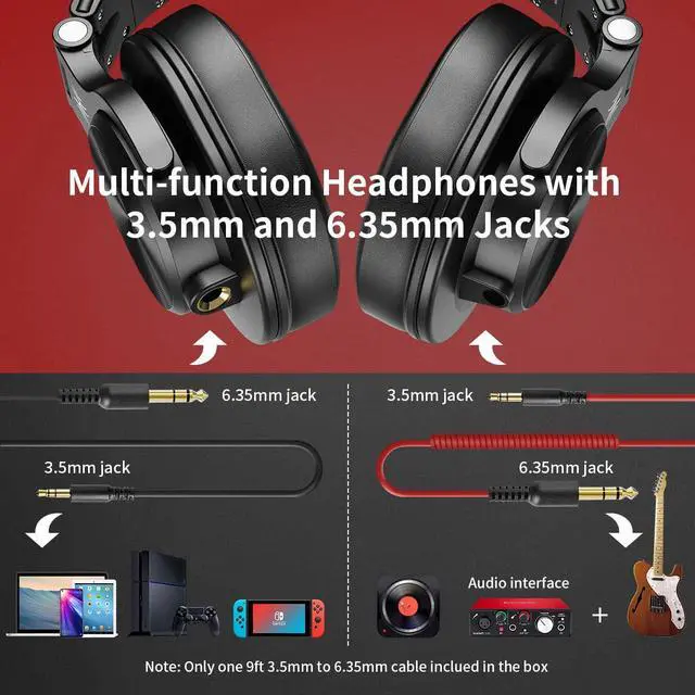 Alt view image 3 of 7 - A71 Hi Res Studio Recording Headphones Wired Over Ear Headphones with SharePort, Monitoring Mixing Foldable Headset with Stereo Sound, 3.5/6.35MM Jack for PC Computer DJ Guitar Red