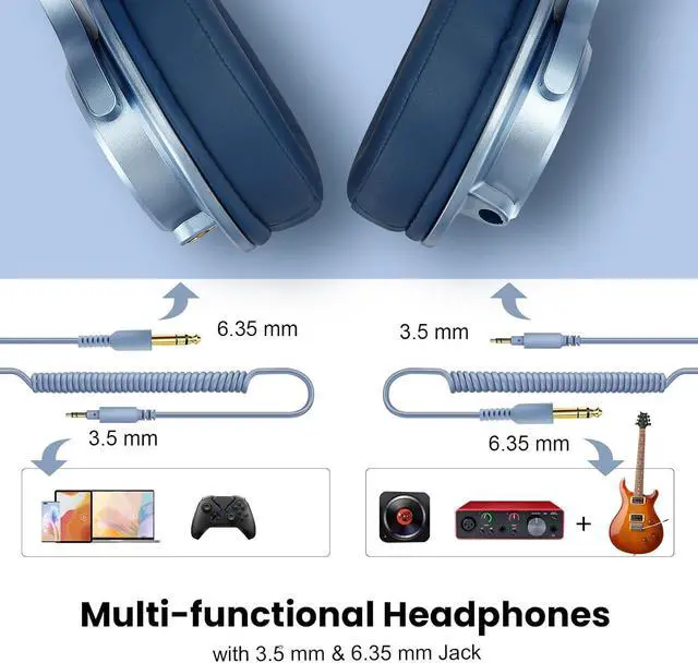 Alt view image 4 of 7 - A71 Hi Res Studio Recording Headphones Wired Over Ear Headphone with SharePort, Monitoring Mixing Foldable Headset with Stereo Sound, 3.5/6.35MM Jack for PC Computer DJ Guitar Sky Blue