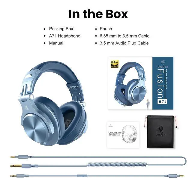 Alt view image 7 of 7 - A71 Hi Res Studio Recording Headphones Wired Over Ear Headphone with SharePort, Monitoring Mixing Foldable Headset with Stereo Sound, 3.5/6.35MM Jack for PC Computer DJ Guitar Sky Blue
