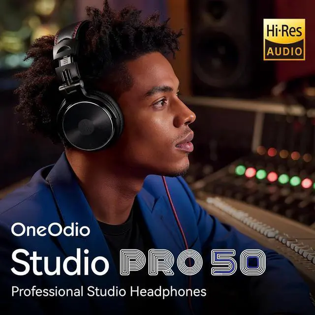 Alt view image 2 of 7 - Hi Res Over Ear Headphones for Studio Monitoring and Mixing, Sound Isolation, Protein Leather Earcups, 50mm Driver Unit, Wired Headphones for AMP Guitar Keyboard (Pro 50 Black)