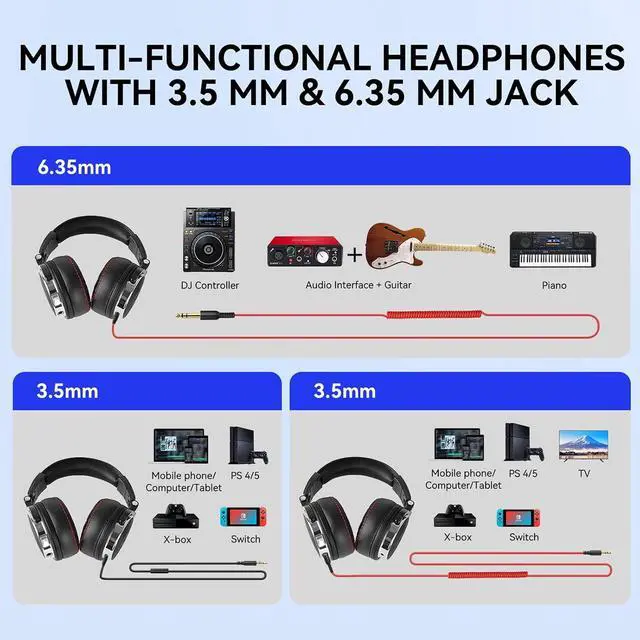 Alt view image 4 of 7 - Hi Res Over Ear Headphones for Studio Monitoring and Mixing, Sound Isolation, Protein Leather Earcups, 50mm Driver Unit, Wired Headphones for AMP Guitar Keyboard (Pro 50 Black)