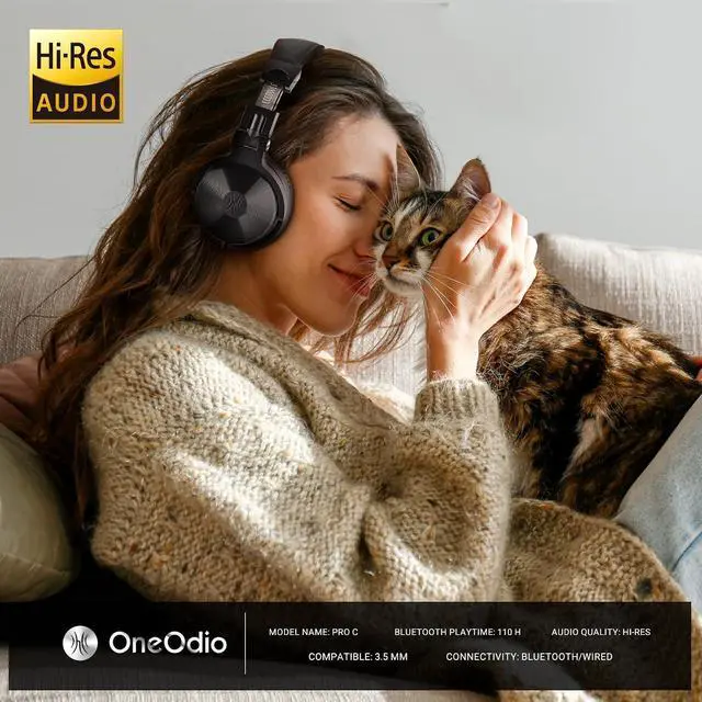 Alt view image 3 of 7 - Bluetooth Over Ear Headphones, 110 Hrs Wireless/Wired Stereo Sound Foldable Headsets with Deep Bass 50mm Neodymium Drivers for PC/Computer/Podcast Studio Wireless Pro C, Black