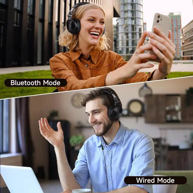 Alt view image 5 of 7 - Bluetooth Over Ear Headphones, 110 Hrs Wireless/Wired Stereo Sound Foldable Headsets with Deep Bass 50mm Neodymium Drivers for PC/Computer/Podcast Studio Wireless Pro C, Black
