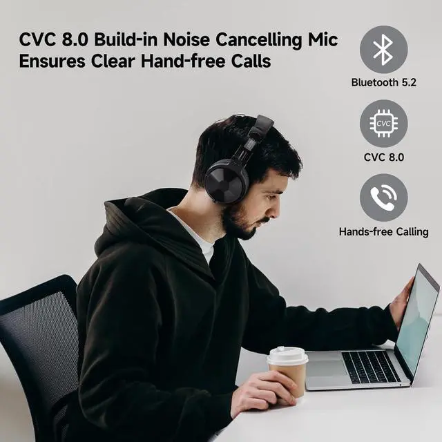 Alt view image 6 of 7 - Bluetooth Over Ear Headphones, 110 Hrs Wireless/Wired Stereo Sound Foldable Headsets with Deep Bass 50mm Neodymium Drivers for PC/Computer/Podcast Studio Wireless Pro C, Black