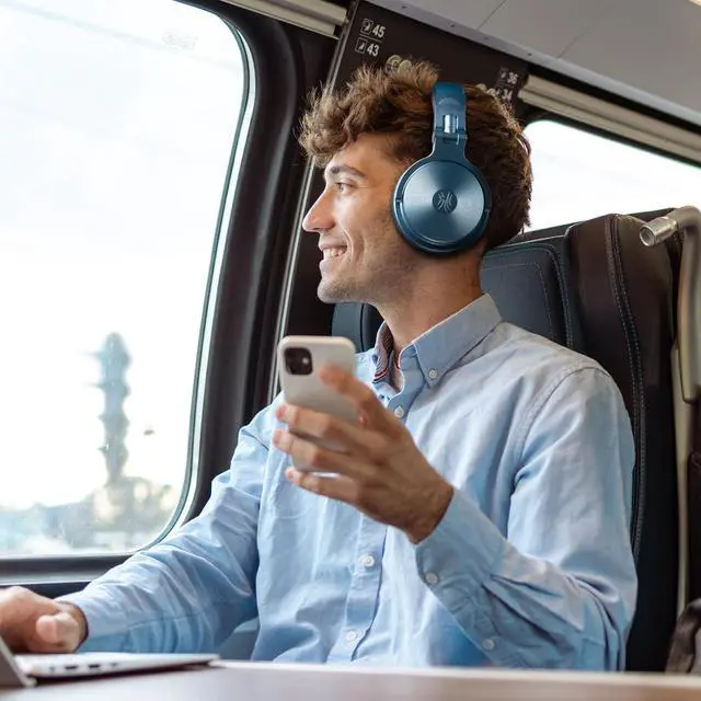 Alt view image 4 of 7 - Bluetooth Over Ear Headphones, 110 Hrs Wireless/Wired Stereo Sound Foldable Headsets with Deep Bass 50mm Neodymium Drivers for PC/Phone/Tablet Studio Wireless Pro C, Sky Blue