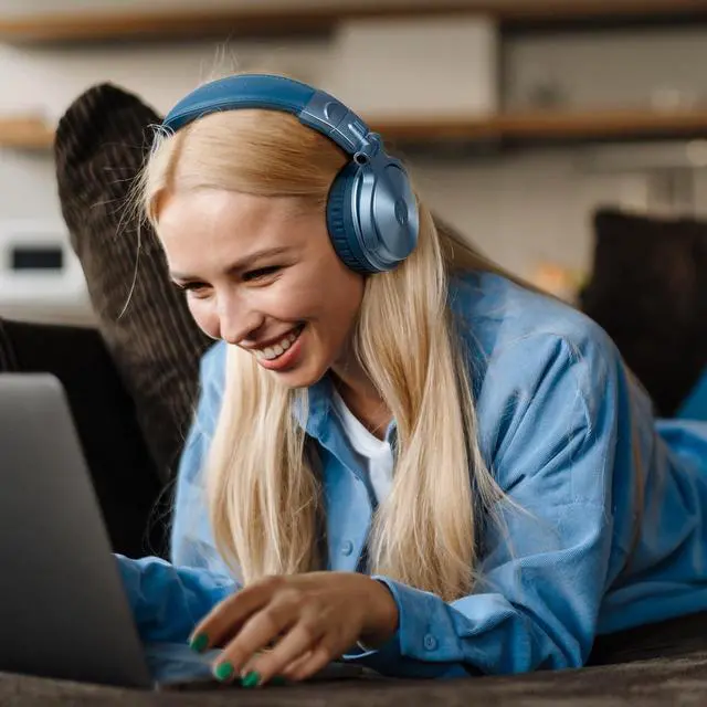 Alt view image 6 of 7 - Bluetooth Over Ear Headphones, 110 Hrs Wireless/Wired Stereo Sound Foldable Headsets with Deep Bass 50mm Neodymium Drivers for PC/Phone/Tablet Studio Wireless Pro C, Sky Blue