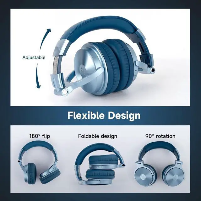 Alt view image 7 of 7 - Bluetooth Over Ear Headphones, 110 Hrs Wireless/Wired Stereo Sound Foldable Headsets with Deep Bass 50mm Neodymium Drivers for PC/Phone/Tablet Studio Wireless Pro C, Sky Blue