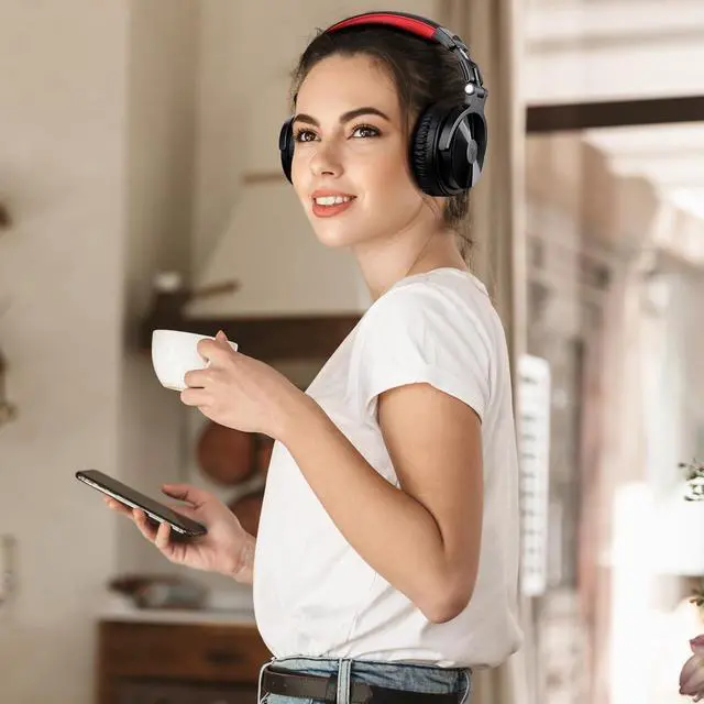Alt view image 6 of 7 - Bluetooth Over Ear Headphones, 110 Hrs Wireless/Wired Stereo Sound Foldable Headsets with Deep Bass 50mm Neodymium Drivers for PC/Phone/Tablet Studio Wireless Pro C, Red