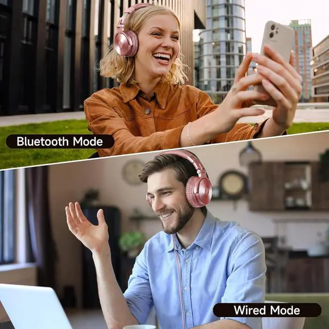 Alt view image 4 of 7 - Bluetooth Over Ear Headphones, 110 Hrs Wireless/Wired Stereo Sound Foldable Headsets with Deep Bass 50mm Neodymium Drivers for PC/Phone/Tablet Studio Wireless Pro C, Rose Gold
