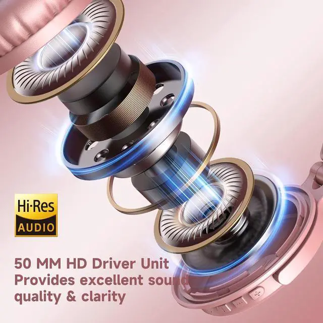 Alt view image 7 of 7 - Bluetooth Over Ear Headphones, 110 Hrs Wireless/Wired Stereo Sound Foldable Headsets with Deep Bass 50mm Neodymium Drivers for PC/Phone/Tablet Studio Wireless Pro C, Rose Gold
