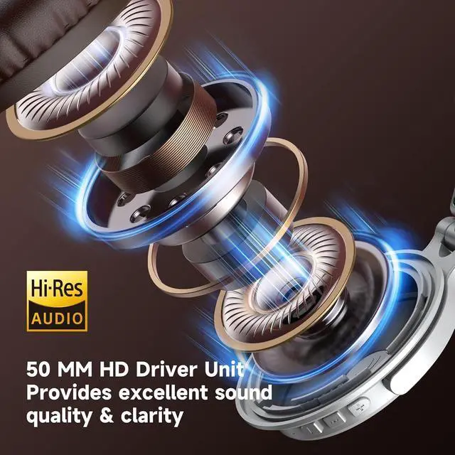 Alt view image 5 of 7 - Bluetooth Over Ear Headphones, 110 Hrs Wireless/Wired Stereo Sound Foldable Headsets with Deep Bass 50mm Neodymium Drivers for PC/Phone/Tablet Studio Wireless Pro C, Silver