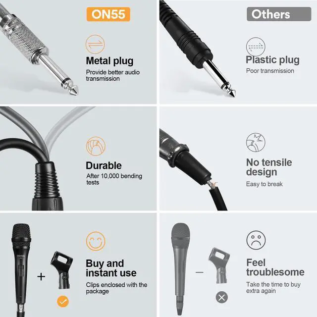 Alt view image 3 of 7 - ON55 Wired Microphone for Singing Mic Clips, Metal Female, ON/Off Switch, 16.4ft XLR Cable Condenser Dynamic Mic for Karaoke Machine, AMP, Speaker, Parties