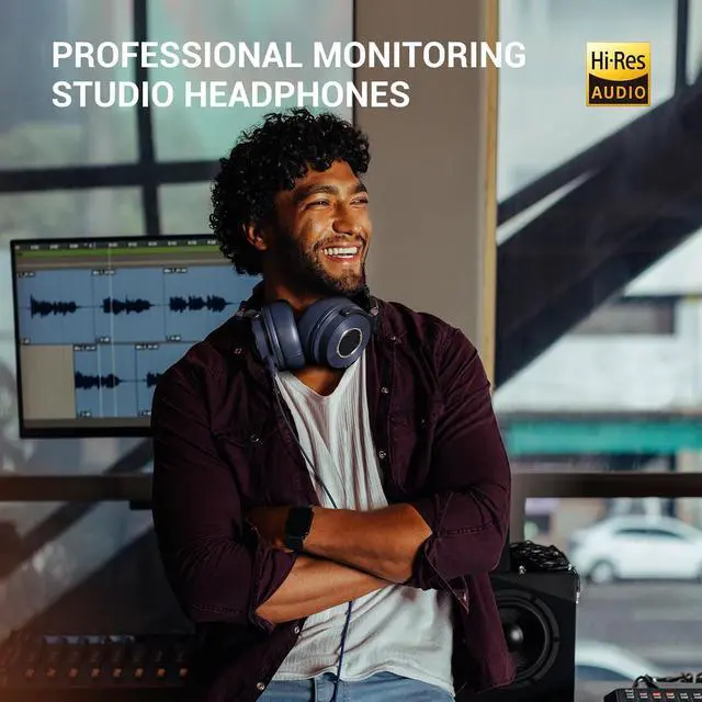 Alt view image 3 of 7 - Monitor 60 Professional Studio Headphones Recording Wired Over Ear Headphones, Hi Res Audio, Soft Comfortable Earmuffs, 6.35mm Adapter for Tracking Mixing DJ Mastering Broadcast Navy Blue
