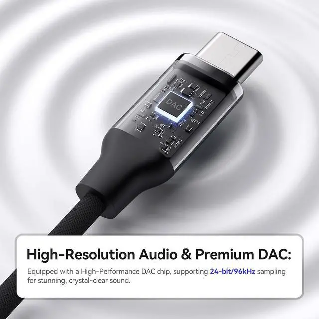Alt view image 3 of 6 - USB C to 3.5mm Audio Adapter, Type C to Headphone Aux Jack, 24bit/96kHz HiFi DAC Digital Audio Converter Compatible with iPhone 17 16 Galaxy S25 S24 Ultra, Tablets, Laptops