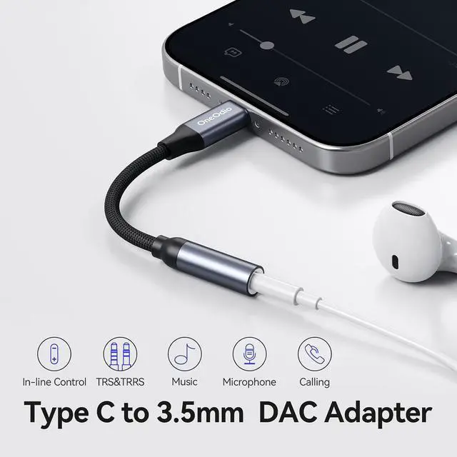 Alt view image 2 of 6 - USB C to 3.5mm Audio Adapter, Type C to Headphone Aux Jack, 24bit/96kHz HiFi DAC Digital Audio Converter Compatible with iPhone 17 16 Galaxy S25 S24 Ultra, Tablets, Laptops