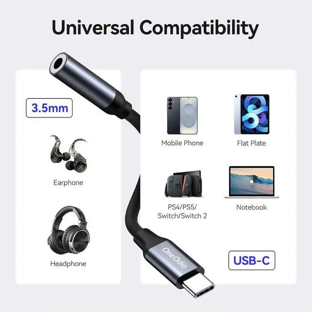 Alt view image 4 of 6 - USB C to 3.5mm Audio Adapter, Type C to Headphone Aux Jack, 24bit/96kHz HiFi DAC Digital Audio Converter Compatible with iPhone 17 16 Galaxy S25 S24 Ultra, Tablets, Laptops