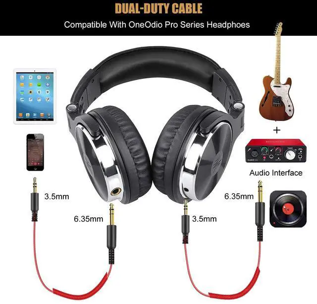 Alt view image 6 of 7 - Over Ear Headphone, Wired Bass Headsets with 50mm Driver, Foldable Lightweight Headphones and Additional 6.3mm 1/4 to 3.5mm 1/8inch 9.8ft Cable