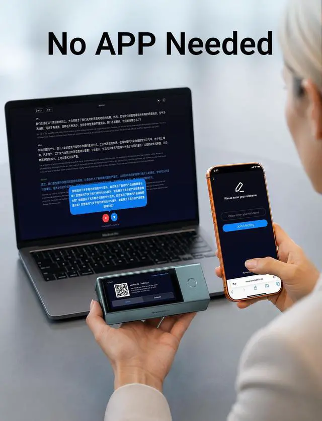 Alt view image 3 of 7 - X1 Meeting AI Translation Voice Recorder,No Subscription Audio Device with Bone Conduction for Voice Capture,52 Languages,Multi Point Pick up,Preset Speaker Labeling&Secure Wired Export