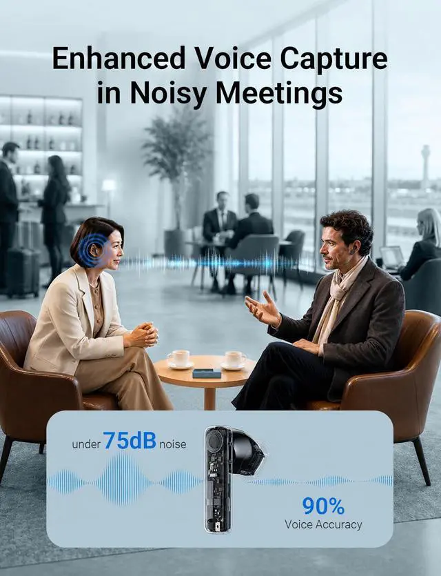 Alt view image 5 of 7 - X1 Meeting AI Translation Voice Recorder,No Subscription Audio Device with Bone Conduction for Voice Capture,52 Languages,Multi Point Pick up,Preset Speaker Labeling&Secure Wired Export