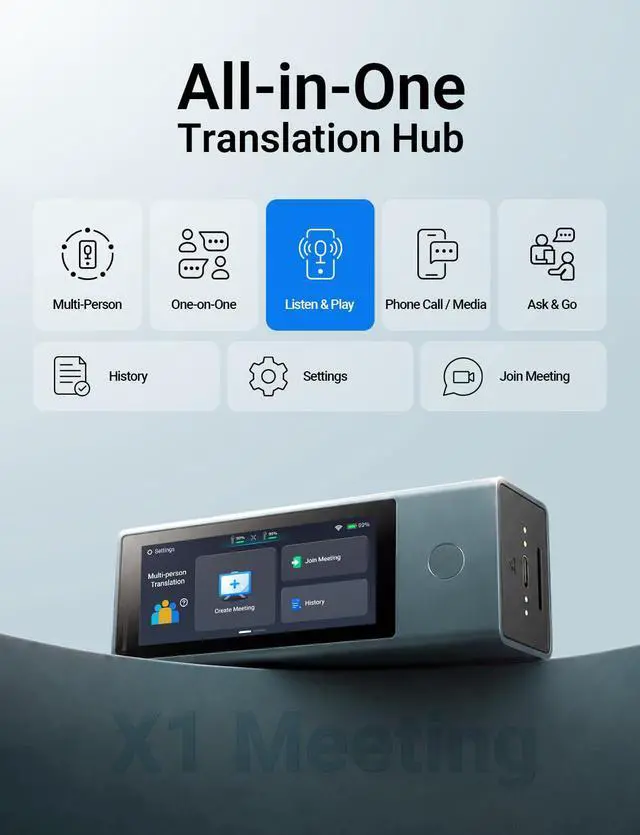 Alt view image 6 of 7 - X1 Meeting AI Translation Voice Recorder,No Subscription Audio Device with Bone Conduction for Voice Capture,52 Languages,Multi Point Pick up,Preset Speaker Labeling&Secure Wired Export