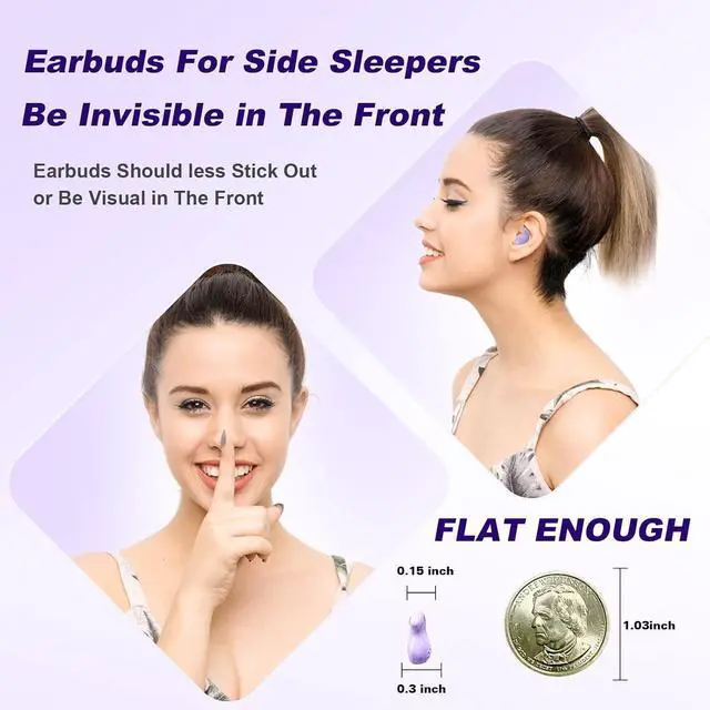 Alt view image 2 of 7 - Purple Sleep Hidden Headphones Wireless Invisible Earbuds for Sleeping Sleep Tiny Earbuds for Side Sleepers Headphone to Sleep in Tiny Smallest Invisible Earbuds Earphones for Sleeping