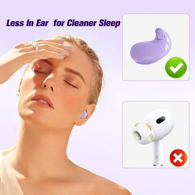 Alt view image 4 of 7 - Purple Sleep Hidden Headphones Wireless Invisible Earbuds for Sleeping Sleep Tiny Earbuds for Side Sleepers Headphone to Sleep in Tiny Smallest Invisible Earbuds Earphones for Sleeping