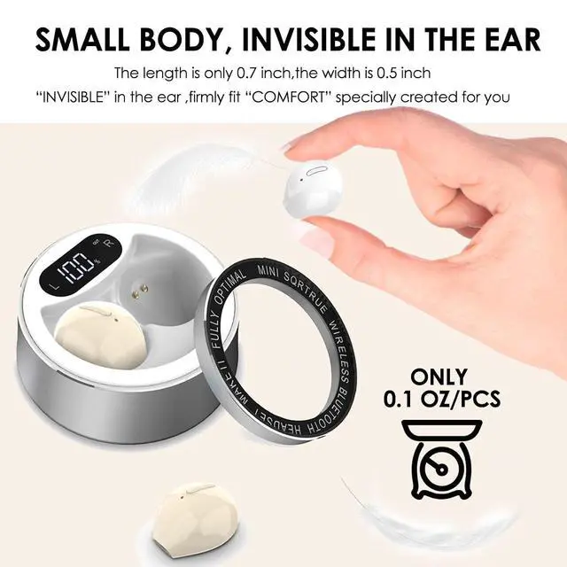 Alt view image 4 of 7 - Smallest Invisible Earbuds Wireless Bluetooth Secret Hidden Headphones for Work Comfort Small Tiny Ear Buds for Sleeping Music Mini Sleep Earbuds for Side Sleepers Beige