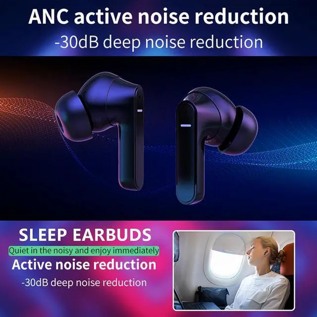 Alt view image 2 of 6 - Black Sleeping Active Noise Canceling Earbuds Earphones Wireless Bluetooth Active Noise Cancelling Earbuds for Sleep Noise Reduction Ear Buds Sleeping Noise Cancellation Bluetooth Headphones