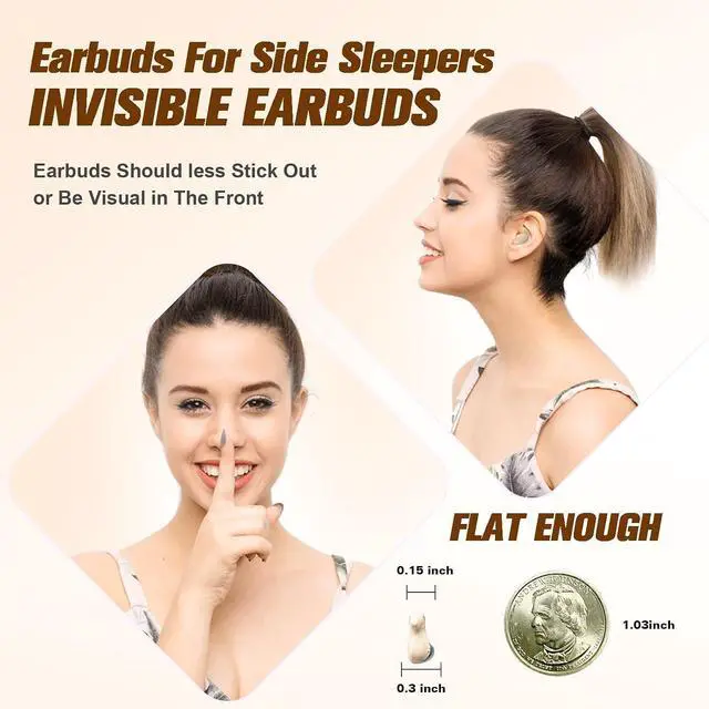Alt view image 3 of 6 - Extra Small Mini Invisible Flat Sleep Earbuds Wireless Bluetooth Small Invisible Flat Ear Buds Smallest Headphones Micro Tiny Discreet Hidden Sleeping Earbuds for Work Side Sleeper