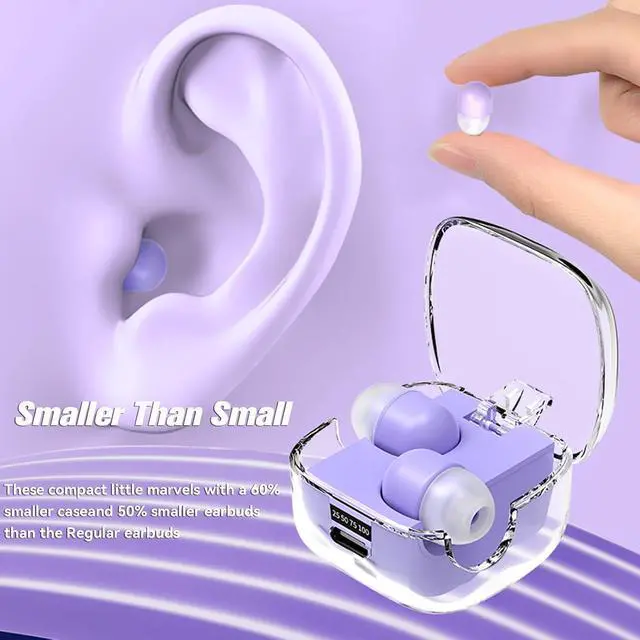Alt view image 3 of 6 - Mini Invisible Small Bluetooth Earbuds Sleeping for Small Ears Low Profile Tiny Hidden Discreet Smallest Earbuds for Work Sleep Ear Buds Invisible Headphones Buds Purple