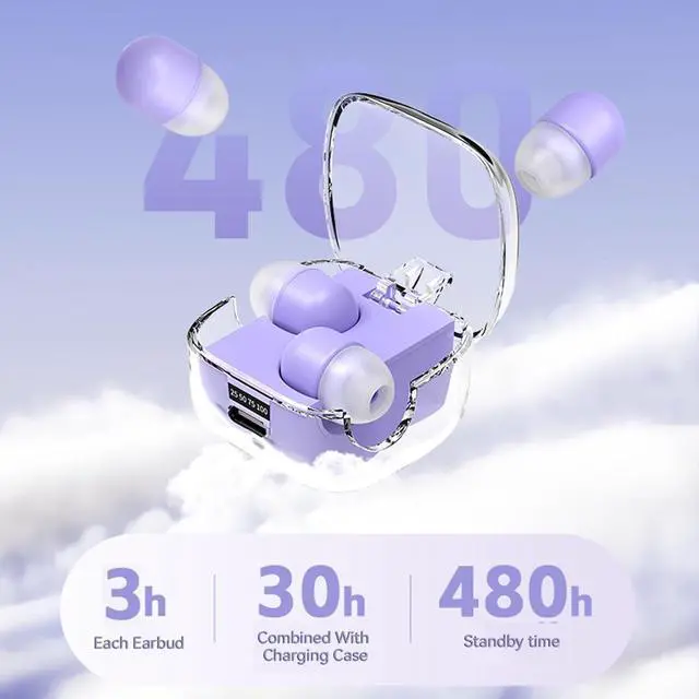 Alt view image 6 of 6 - Mini Invisible Small Bluetooth Earbuds Sleeping for Small Ears Low Profile Tiny Hidden Discreet Smallest Earbuds for Work Sleep Ear Buds Invisible Headphones Buds Purple