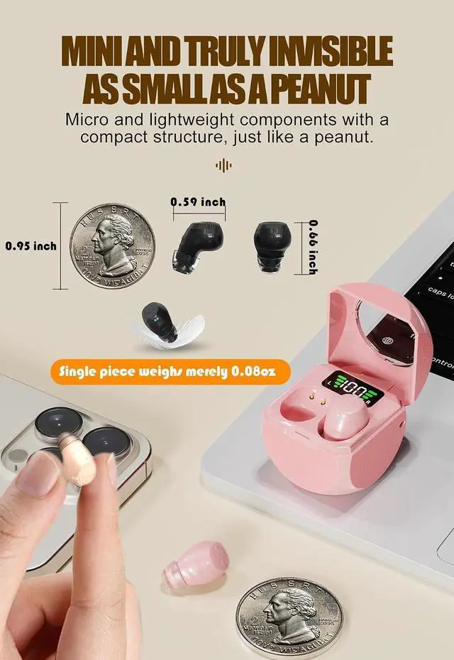 Alt view image 2 of 6 - Small Invisible Wireless Bluetooth Earbuds Mini for Small Ears Tiny Discreet Low Profile Hidden Earbuds for Work Sleep Ear Buds Invisible Headphones Skin Tone