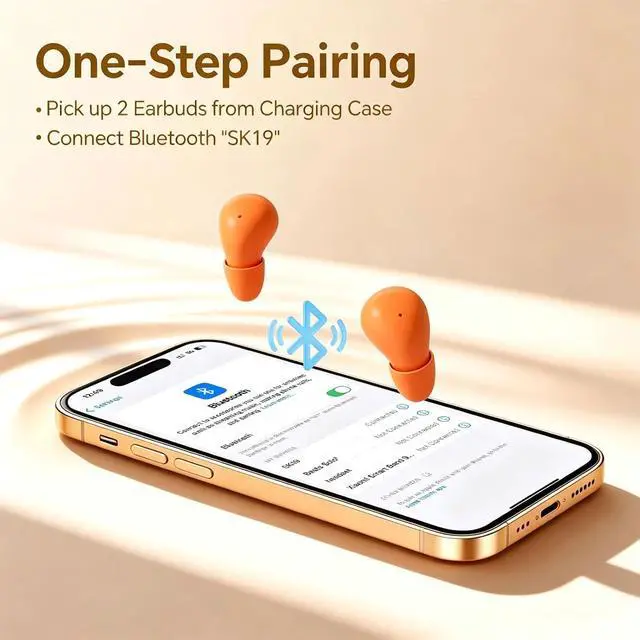 Alt view image 3 of 7 - Orange Smallest Invisible Earbuds Wireless Bluetooth, Low Profile Micro Tiny Discreet Hidden Earbuds for Work, Small Headphones, Invisible Sleep Wireless Earphone Ear Buds for Small Ear Canals