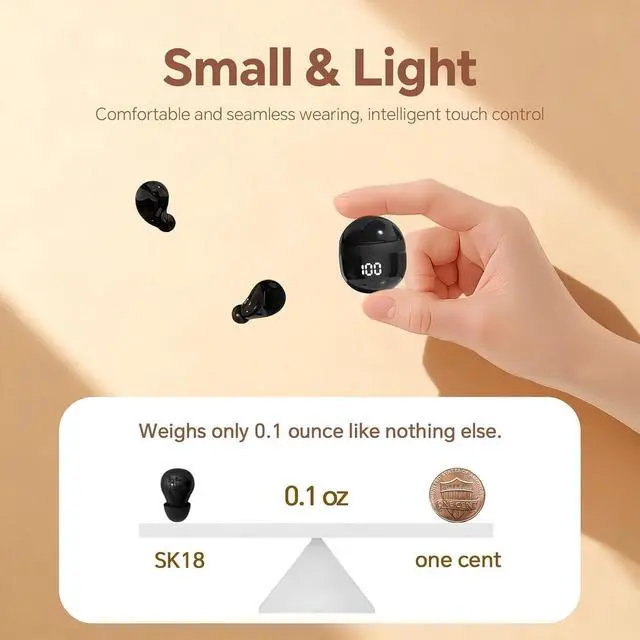 Alt view image 4 of 7 - Invisible Mini Earbuds Wireless Bluetooth, Low Profile Micro Smallest Tiny Discreet Hidden Earbuds for Work, Small Headphones, Invisible Sleep Wireless Earphone IPX5 Waterproof for Small Ear Canals