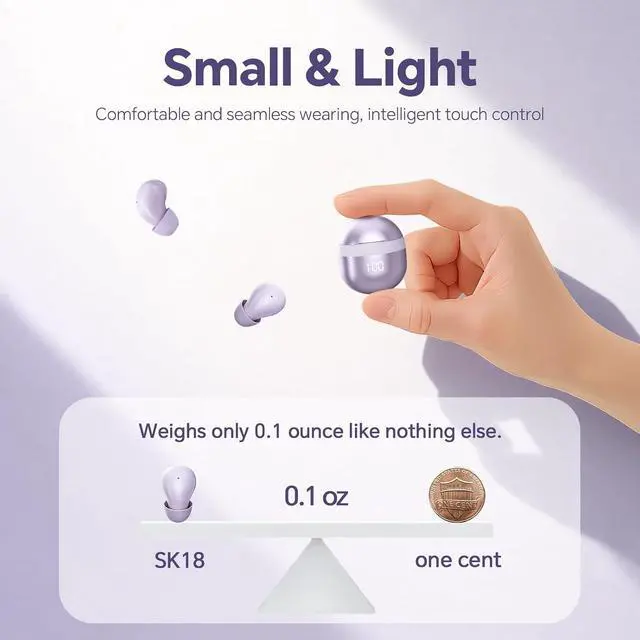 Alt view image 4 of 7 - Invisible Mini Small Earbuds Wireless Bluetooth, Purple Comfortable Discreet Tiny Hidden Micro Smallest Sleep Earbuds Low Profile Headphones for Work Ear Buds for Small Ears Canals Women