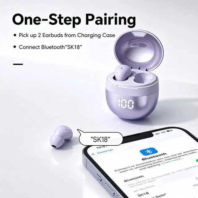 Alt view image 6 of 7 - Invisible Mini Small Earbuds Wireless Bluetooth, Purple Comfortable Discreet Tiny Hidden Micro Smallest Sleep Earbuds Low Profile Headphones for Work Ear Buds for Small Ears Canals Women